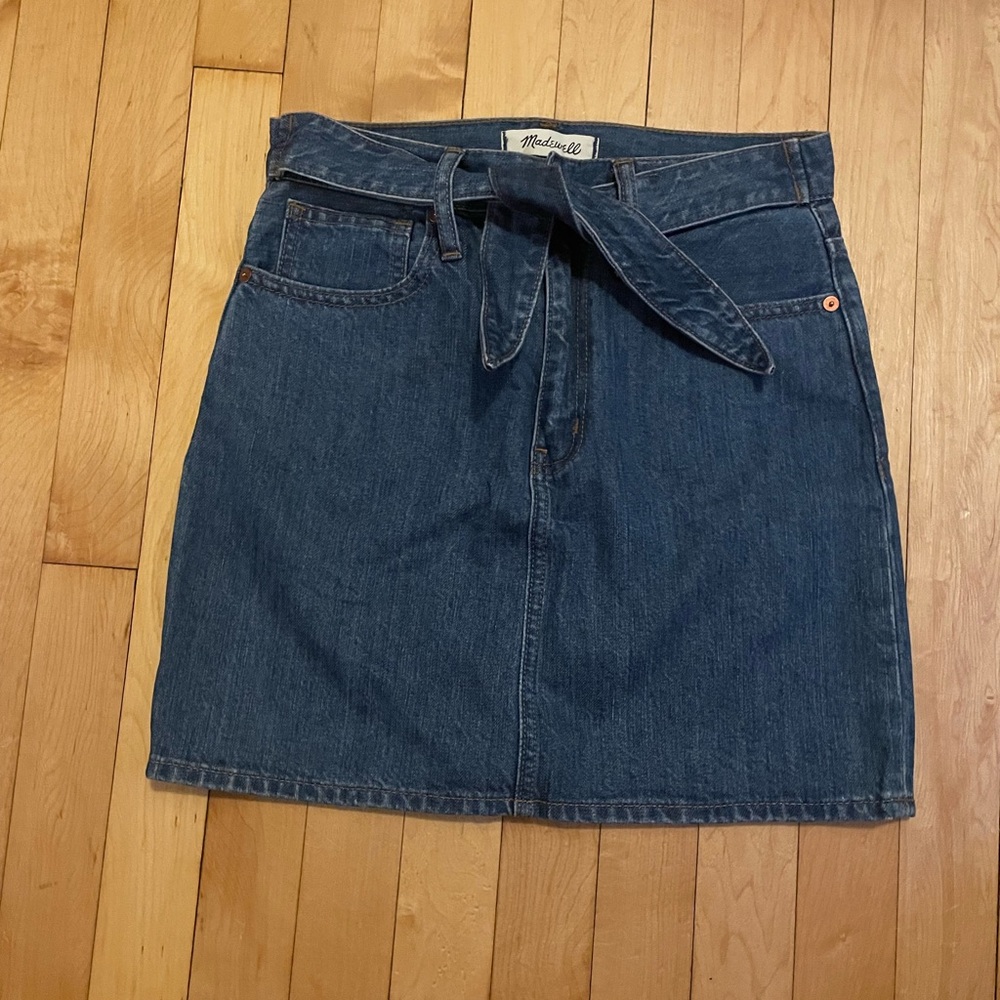 Madewell Blue Pencil Mini Skirt with Tie Front
